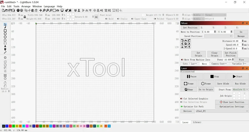 Comparação de espaço de trabalho interface do usuário lightburn
