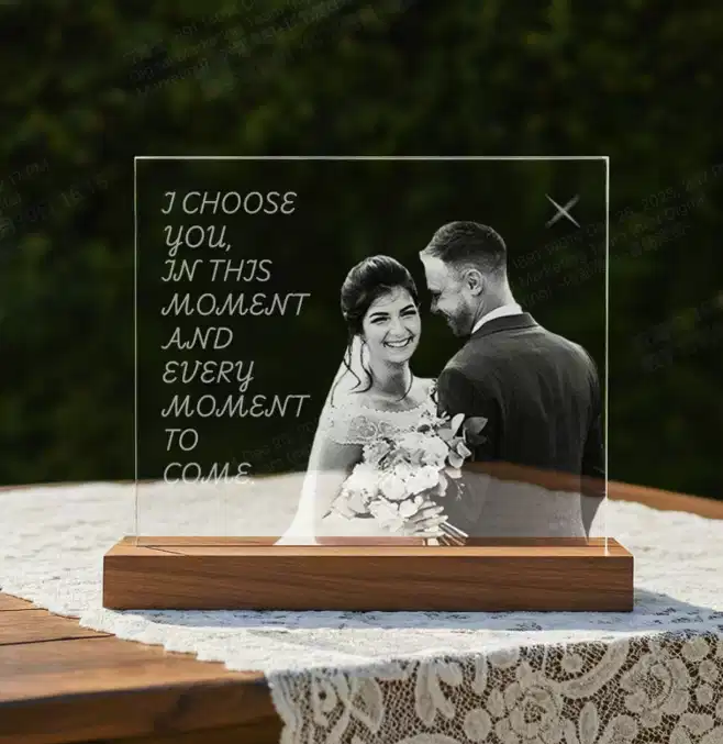 gravação a laser UV 3D interna - casamento